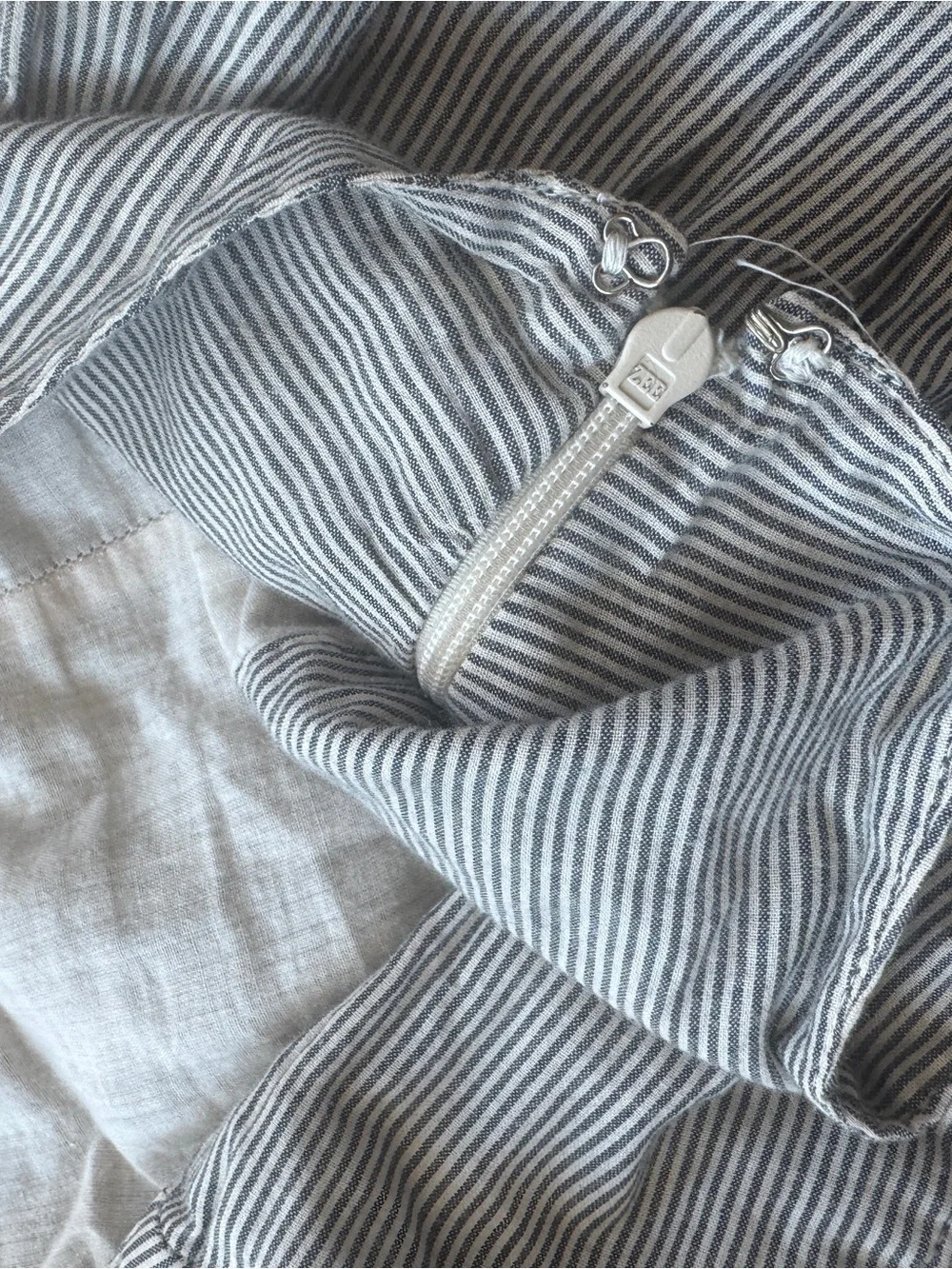 Merona Light Gray Pinstripe A-Line Skirt with White Lace Hem